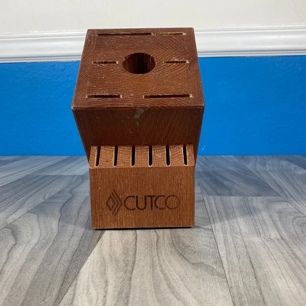 Cutco 13 Slot Solid Oak Knife Block 12 Knives 1 Sharpener Hole USA